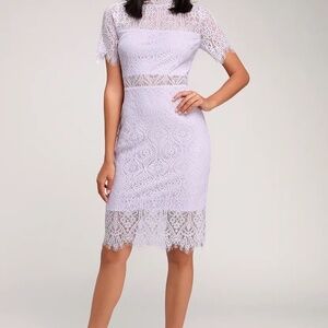 LULUS Remarkable Sheer Lace Short Sleeve Midi Dress Light Purple Size XS